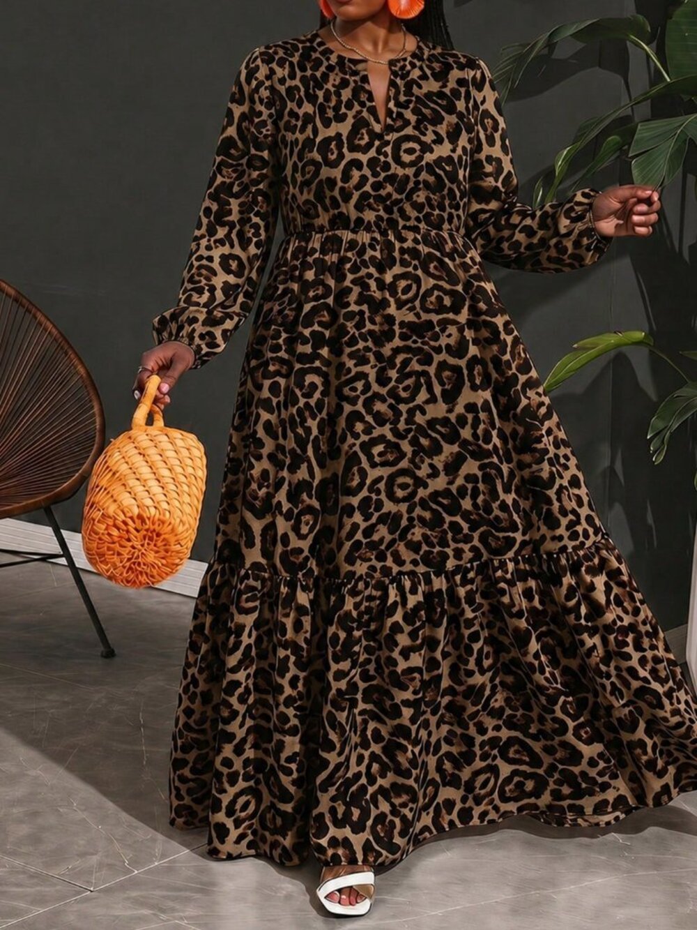 Multicolor Casual Women's Leopard Print Pleated Dress